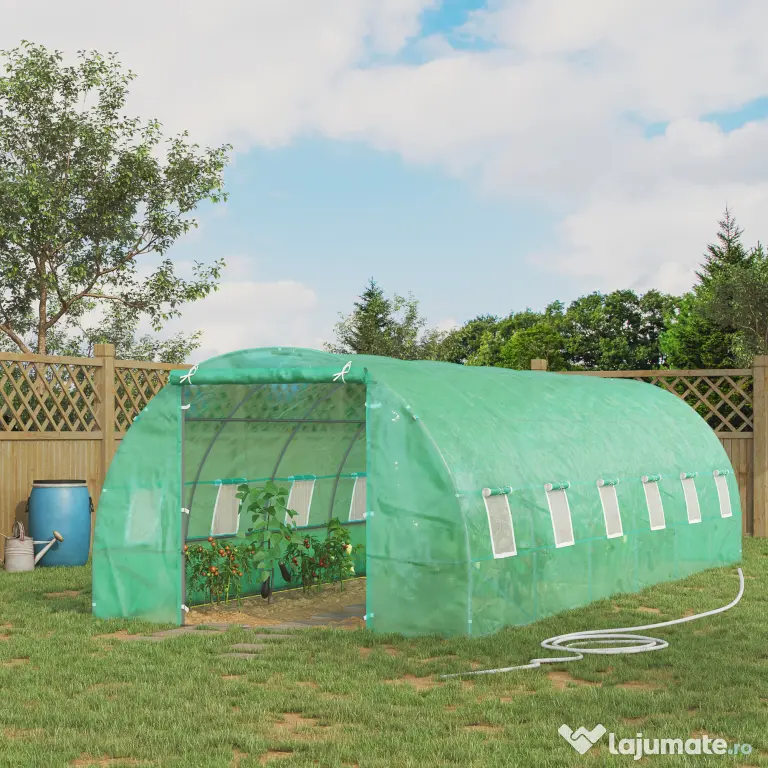 Outsunny Sera pentru Culturi, Structură din Oțel Rezistent, Spațioasă 8x3x2m, Ideală pentru Grădinărit, Verde | Aosom Romania