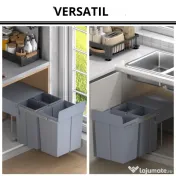 Homcom Cos Gunoi Ecologic 40L – 3 Compartimente Separate, Gri | Aosom Romania
