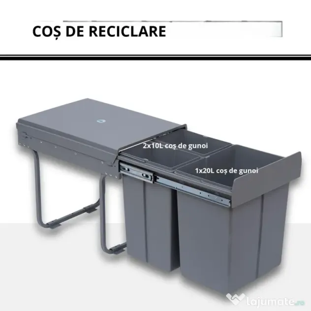 Homcom Cos Gunoi Ecologic 40L – 3 Compartimente Separate, Gri | Aosom Romania