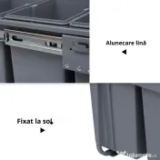 Homcom Cos Gunoi Ecologic 40L – 3 Compartimente Separate, Gri | Aosom Romania