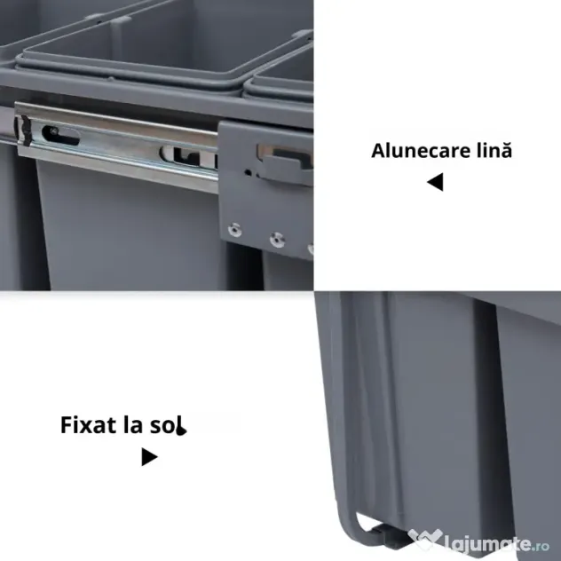 Homcom Cos Gunoi Ecologic 40L – 3 Compartimente Separate, Gri | Aosom Romania