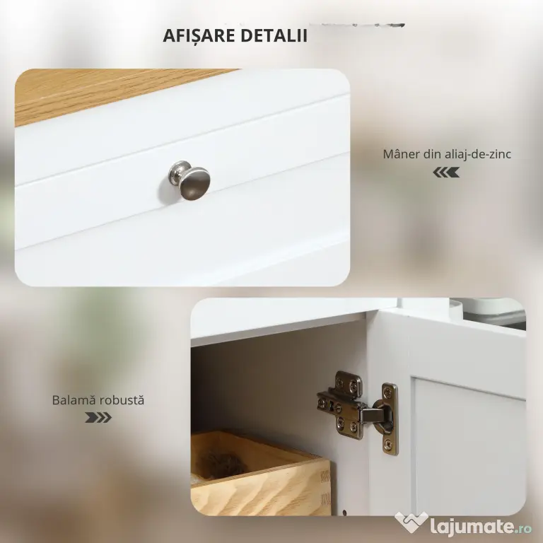 HOMCOM Comodă de Bucătărie, Mobilier de Bucătărie cu 2 Sertare, 3 Dulapuri, Blat de Lucru din Caucciuc, Bufet cu Uși din Sticlă, Rafturi Ajustabile, pentru Sufragerie, 120x40x90cm, Alb | Aosom Romania