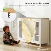 HOMCOM Comodă de Bucătărie, Mobilier de Bucătărie cu 2 Sertare, 3 Dulapuri, Blat de Lucru din Caucciuc, Bufet cu Uși din Sticlă, Rafturi Ajustabile, pentru Sufragerie, 120x40x90cm, Alb | Aosom Romania 