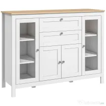 HOMCOM Mobilier de Bucătărie cu 2 Sertare și 3 Dulapuri, Uși din Sticlă și Rafturi Ajustabile, 120x40x90 cm, Alb și Stejar