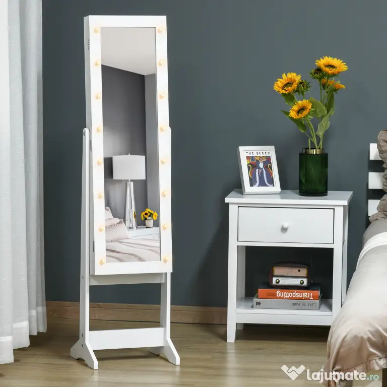 Dulap cu oglinda HOMCOM, pentru bijuterii, spatiu mare de stocare, MDF 36x30x136cm | Aosom RO