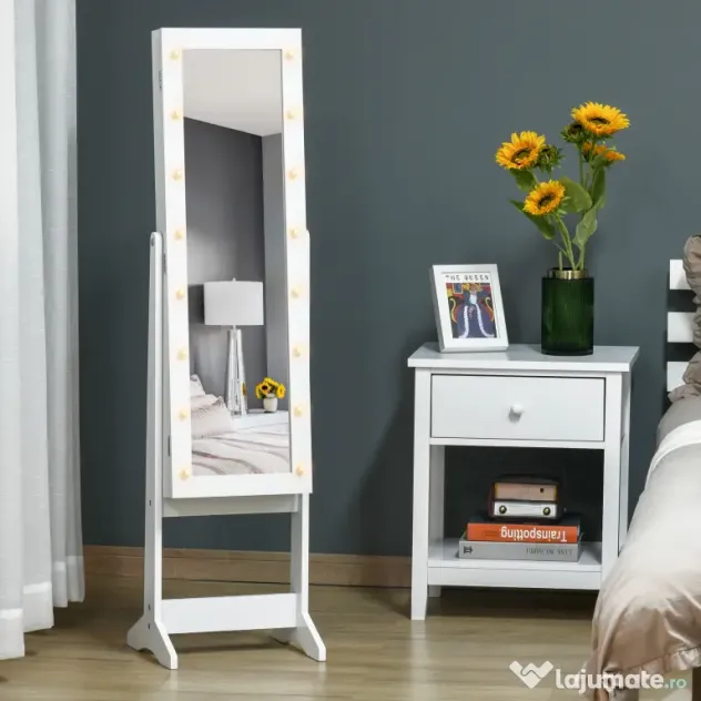 Dulap cu oglinda HOMCOM, pentru bijuterii, spatiu mare de stocare, MDF 36x30x136cm | Aosom RO