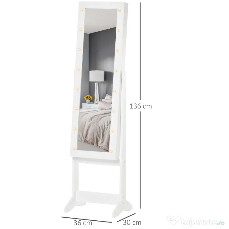 Dulap cu oglinda HOMCOM, pentru bijuterii, spatiu mare de stocare, MDF 36x30x136cm | Aosom RO