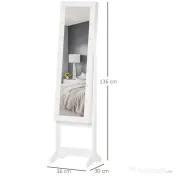 Dulap cu oglinda HOMCOM, pentru bijuterii, spatiu mare de stocare, MDF 36x30x136cm | Aosom RO 