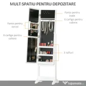 Dulap cu oglinda HOMCOM, pentru bijuterii, spatiu mare de stocare, MDF 36x30x136cm | Aosom RO 
