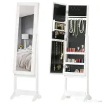 HOMCOM Dulap cu Oglindă pentru Bijuterii, LED, Depozitare Bijuterii, 36x30x136 cm, Alb