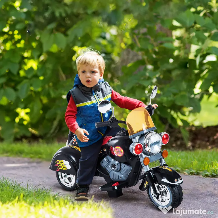 HOMCOM Motoretă Electrică pentru copii 3-6 ani cu 3 Roți, Sunete și Lumini, 92x53x67cm,Negru | Aosom Romania