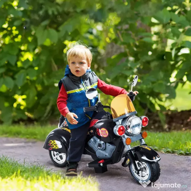 HOMCOM Motoretă Electrică pentru copii 3-6 ani cu 3 Roți, Sunete și Lumini, 92x53x67cm,Negru | Aosom Romania