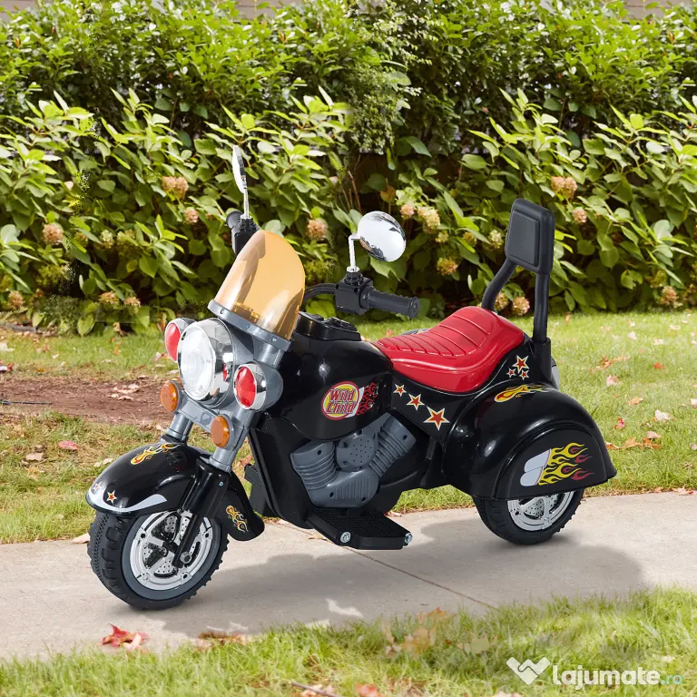 HOMCOM Motoretă Electrică pentru copii 3-6 ani cu 3 Roți, Sunete și Lumini, 92x53x67cm,Negru | Aosom Romania