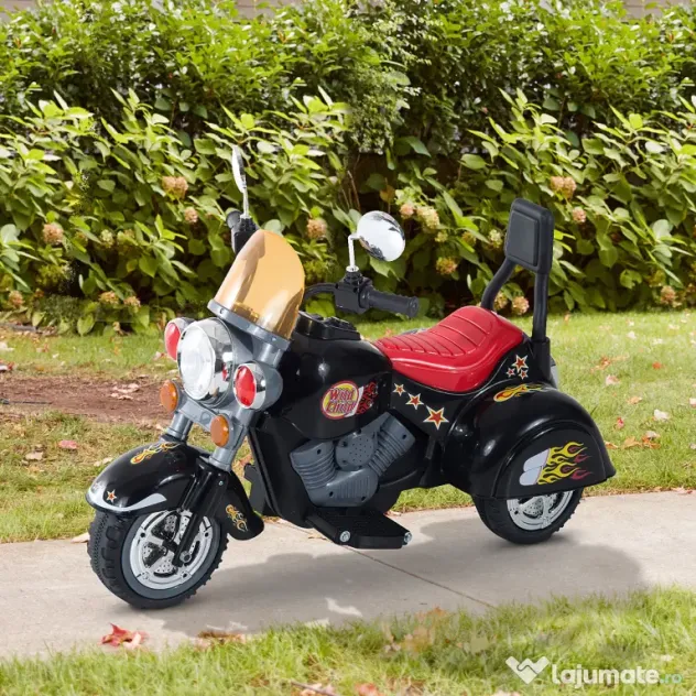 HOMCOM Motoretă Electrică pentru copii 3-6 ani cu 3 Roți, Sunete și Lumini, 92x53x67cm,Negru | Aosom Romania