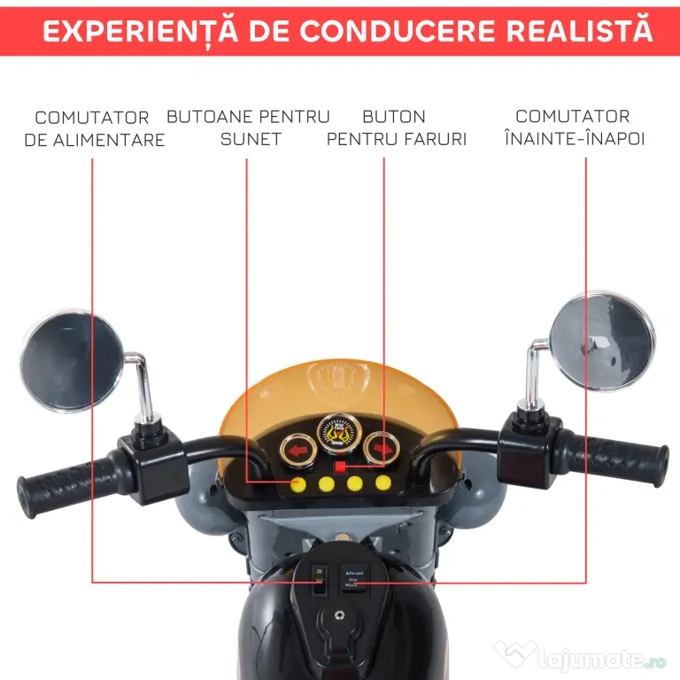 HOMCOM Motoretă Electrică pentru copii 3-6 ani cu 3 Roți, Sunete și Lumini, 92x53x67cm,Negru | Aosom Romania