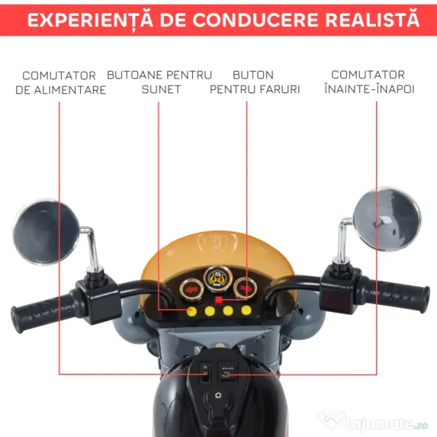 HOMCOM Motoretă Electrică pentru copii 3-6 ani cu 3 Roți, Sunete și Lumini, 92x53x67cm,Negru | Aosom Romania
