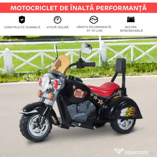HOMCOM Motoretă Electrică pentru copii 3-6 ani cu 3 Roți, Sunete și Lumini, 92x53x67cm,Negru | Aosom Romania