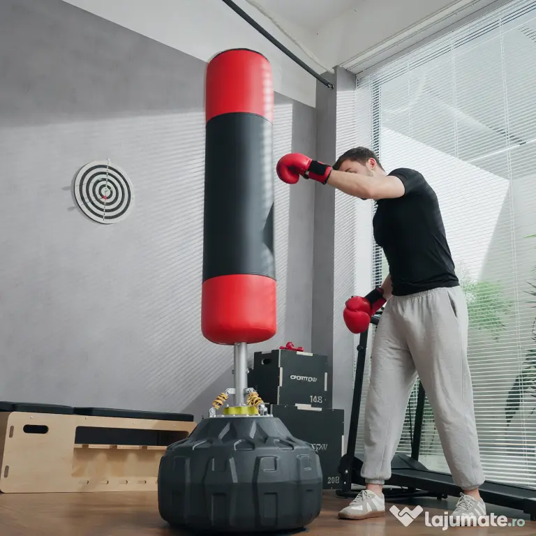 HOMCOM Sac de Box Profesional cu Ventuză, Antrenament de Box, Kickboxing, 180 cm, Negru și Roșu | Aosom Romania