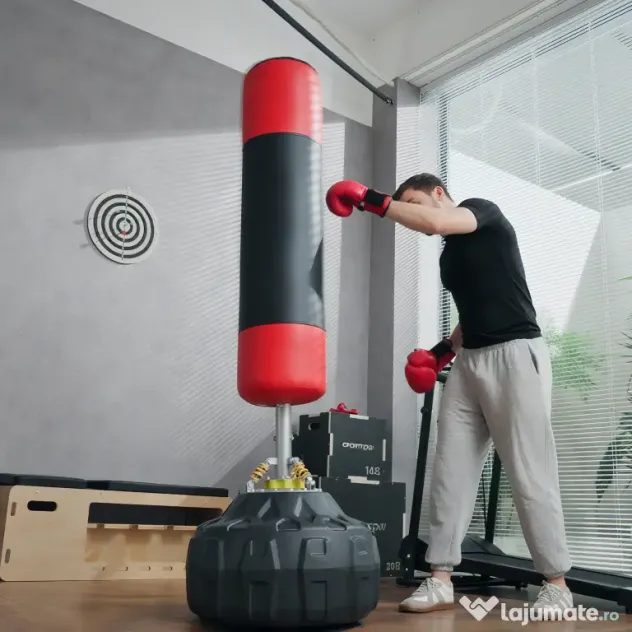 HOMCOM Sac de Box Profesional cu Ventuză, Antrenament de Box, Kickboxing, 180 cm, Negru și Roșu | Aosom Romania