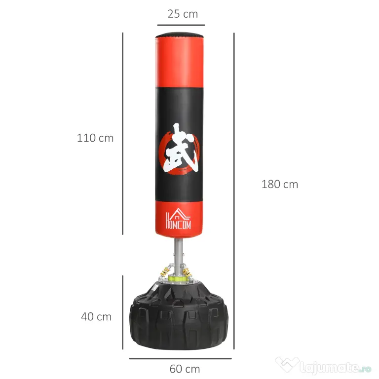 HOMCOM Sac de Box Profesional cu Ventuză, Antrenament de Box, Kickboxing, 180 cm, Negru și Roșu | Aosom Romania