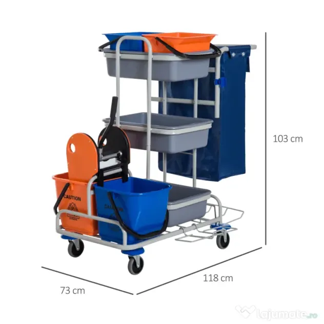 HOMCOM carucior curatenie, 4 galeti, 118×73×103 cm | Aosom Romania