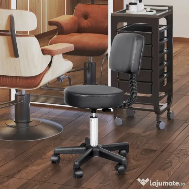 Scaun de Birou HOMCOM Rotativ, Ergonomic, Înălțime Ajustabilă, Piele Sintetică, 35x42-54cm, Negru | Aosom Romania