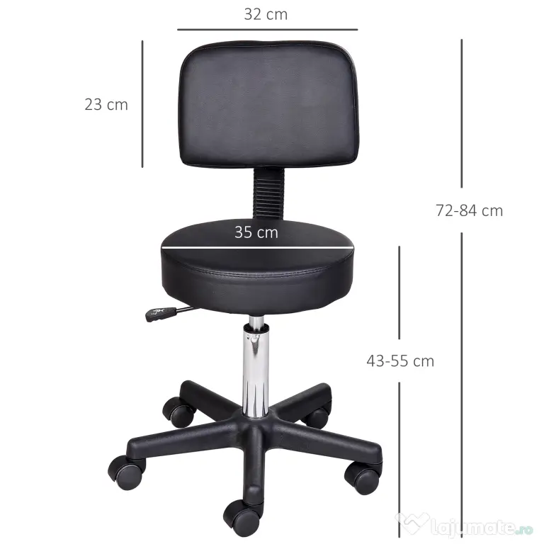 Scaun de Birou HOMCOM Rotativ, Ergonomic, Înălțime Ajustabilă, Piele Sintetică, 35x42-54cm, Negru | Aosom Romania