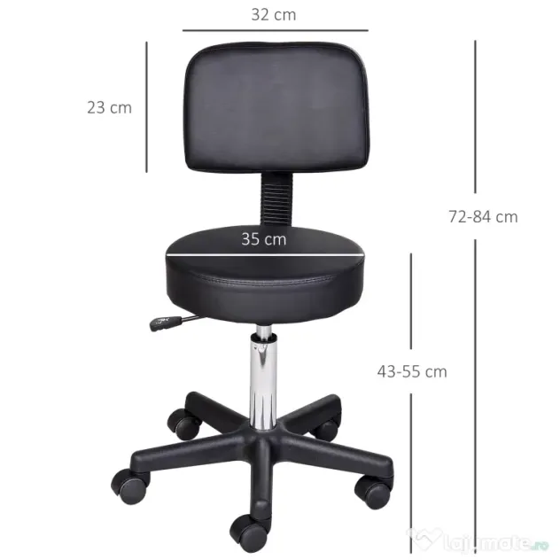 Scaun de Birou HOMCOM Rotativ, Ergonomic, Înălțime Ajustabilă, Piele Sintetică, 35x42-54cm, Negru | Aosom Romania