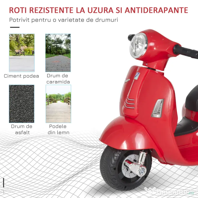 Motocicleta pentru Copii HOMCOM Brand Vespa 6V, 18-36 luni | Aosom Romania