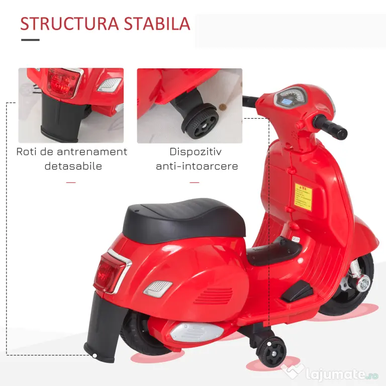 Motocicleta pentru Copii HOMCOM Brand Vespa 6V, 18-36 luni | Aosom Romania