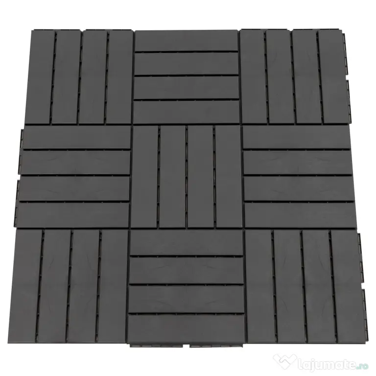 Outsunny Set 9 Caramizi de Cuplat pentru Terasa 30x30x2cm, 0.81 mq, Negru
