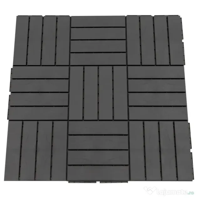 Outsunny Set 9 Caramizi de Cuplat pentru Terasa 30x30x2cm, 0.81 mq, Negru