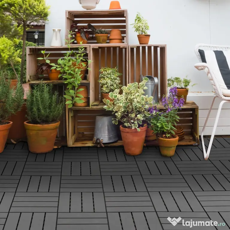 Outsunny Set 9 Caramizi de Cuplat pentru Terasa 30x30x2cm, 0.81 mq, Negru
