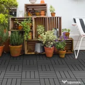 Outsunny Set 9 Caramizi de Cuplat pentru Terasa 30x30x2cm, 0.81 mq, Negru 