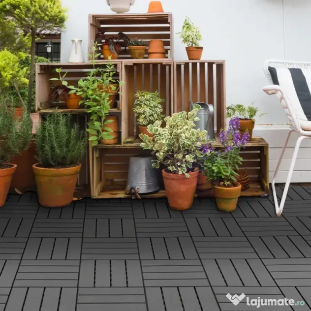 Outsunny Set 9 Caramizi de Cuplat pentru Terasa 30x30x2cm, 0.81 mq, Negru