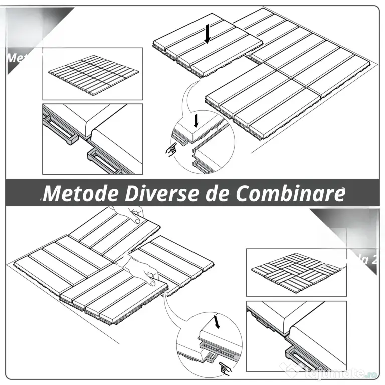 Outsunny Set 9 Caramizi de Cuplat pentru Terasa 30x30x2cm, 0.81 mq, Negru