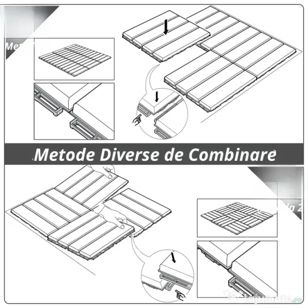 Outsunny Set 9 Caramizi de Cuplat pentru Terasa 30x30x2cm, 0.81 mq, Negru