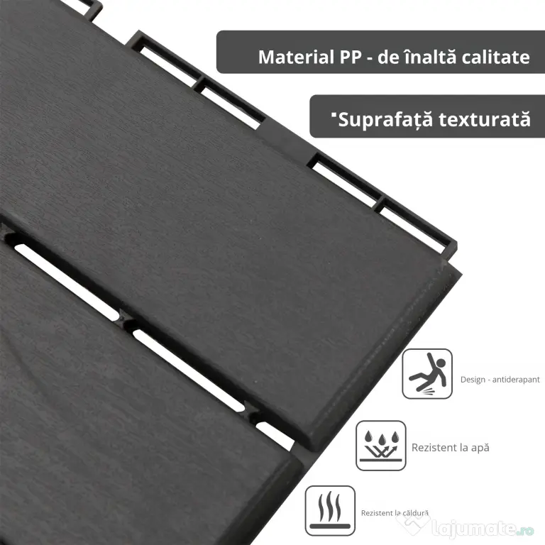 Outsunny Set 9 Caramizi de Cuplat pentru Terasa 30x30x2cm, 0.81 mq, Negru