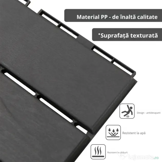 Outsunny Set 9 Caramizi de Cuplat pentru Terasa 30x30x2cm, 0.81 mq, Negru
