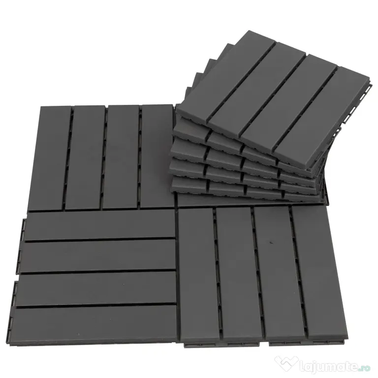 Outsunny Set 9 Caramizi de Cuplat pentru Terasa 30x30x2cm, 0.81 mq, Negru