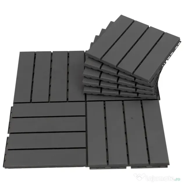 Outsunny Set 9 Caramizi de Cuplat pentru Terasa 30x30x2cm, 0.81 mq, Negru