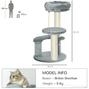 Copac pentru Pisici cu 3 Niveluri, 2 platforme si frânghie, din Plus, Sisal, Natural Gri Ф40x65cm PawHut | Aosom Romania 
