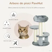 Copac pentru Pisici cu 3 Niveluri, 2 platforme si frânghie, din Plus, Sisal, Natural Gri Ф40x65cm PawHut | Aosom Romania 