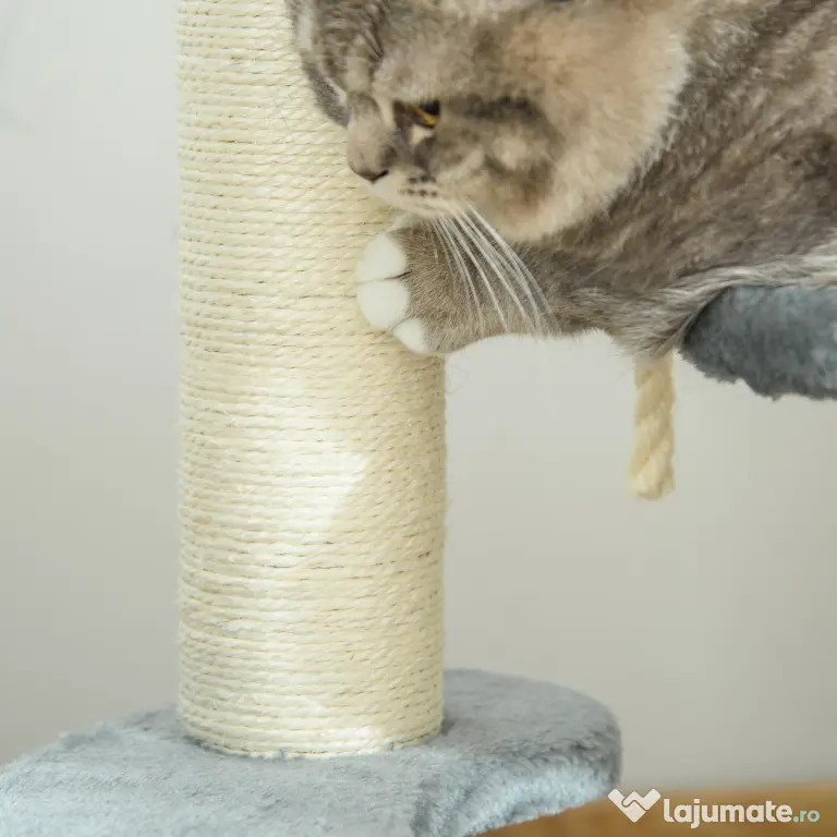 Copac pentru Pisici cu 3 Niveluri, 2 platforme si frânghie, din Plus, Sisal, Natural Gri Ф40x65cm PawHut | Aosom Romania