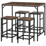 HOMCOM Masă Bar cu 4 Taburete, Stil Industrial, Picioare Antialunecare, Ideal pentru Bucătărie și bar, Maro, 100x60x88 cm | Aosom Romania