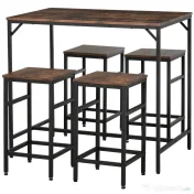 HOMCOM Masă Bar cu 4 Taburete, Stil Industrial, Picioare Antialunecare, Ideal pentru Bucătărie și bar, Maro, 100x60x88 cm | Aosom Romania 