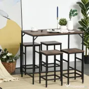 HOMCOM Masă Bar cu 4 Taburete, Stil Industrial, Picioare Antialunecare, Ideal pentru Bucătărie și bar, Maro, 100x60x88 cm | Aosom Romania 