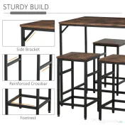 HOMCOM Masă Bar cu 4 Taburete, Stil Industrial, Picioare Antialunecare, Ideal pentru Bucătărie și bar, Maro, 100x60x88 cm | Aosom Romania 