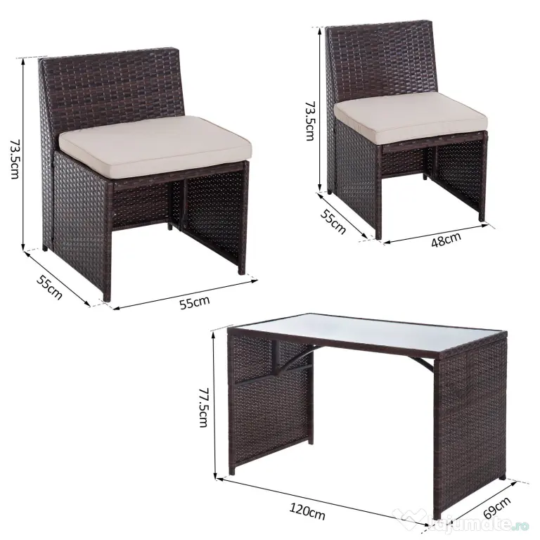 Outsunny Set Mobilier Grădină Ratan 5 Piese, Masă Prânz, 4 Scaune Terasă, Perne Incluse, Maro | Aosom Romania