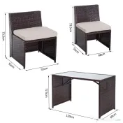 Outsunny Set Mobilier Grădină Ratan 5 Piese, Masă Prânz, 4 Scaune Terasă, Perne Incluse, Maro | Aosom Romania
